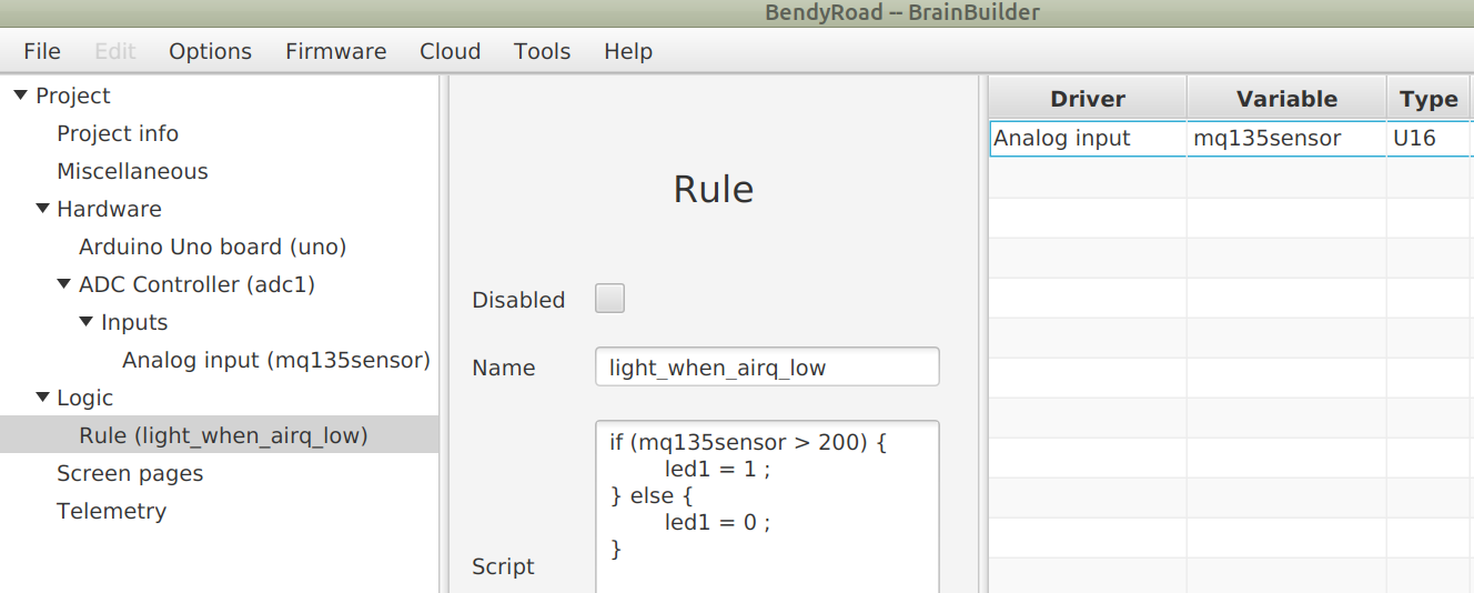 MQ gas sensor logic rule in Devstudio