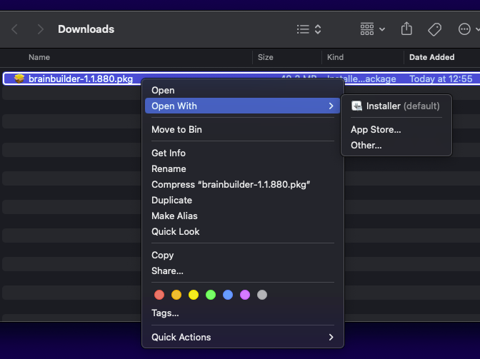 Open with Installer