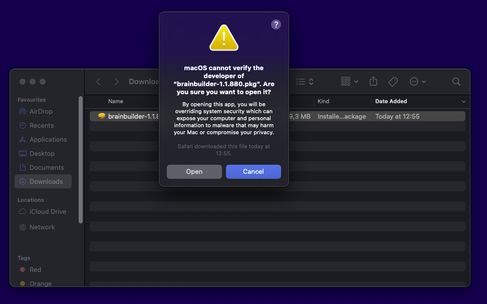 Unnecessary security warning, Open