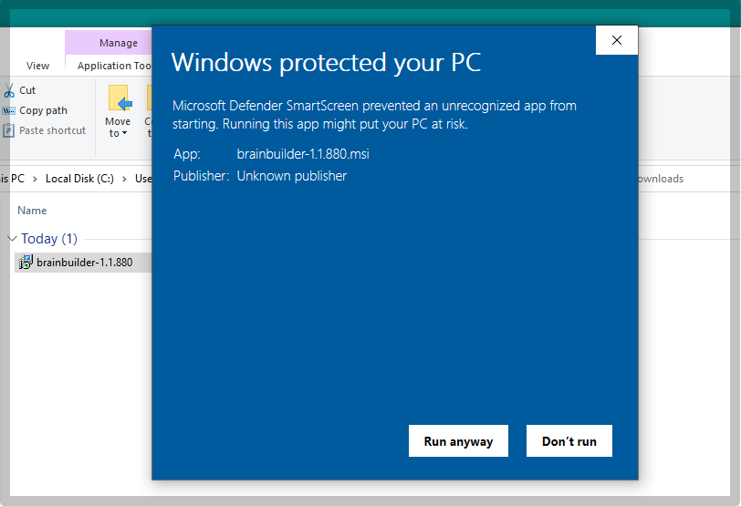 Unnecessary Windows warning, Run Anyway