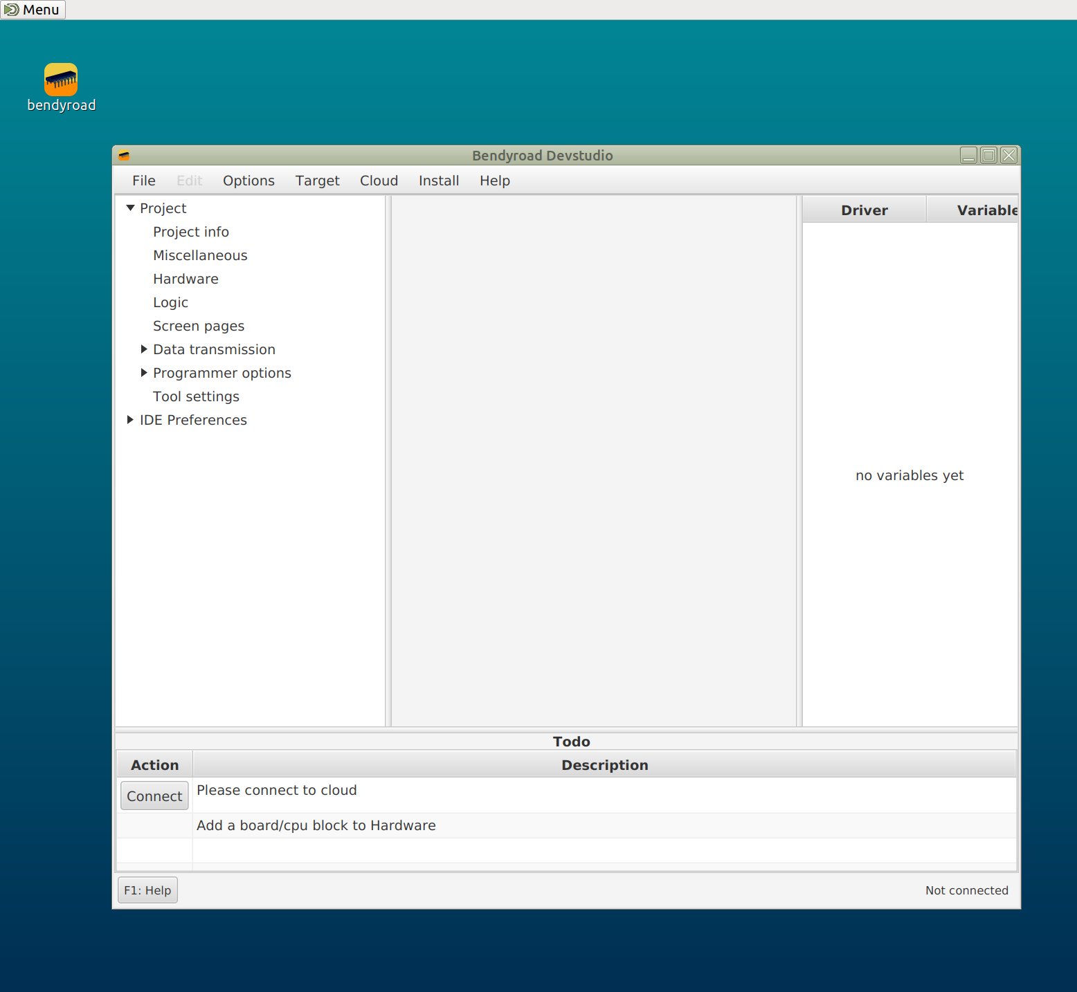Linux desktop with Bendyroad Development Studio